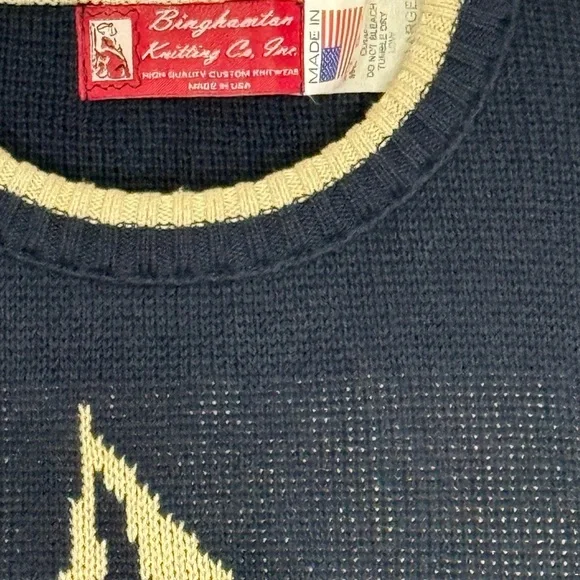 Vintage Binghamton Knitting Co. Nautical Navy Sweater Sailboat men’s 2X made USA